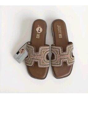 Jason Wu Brown Beaded Slide Sandals with Gold & Silver Accents